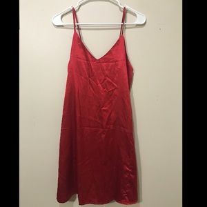 Red satin slip dress